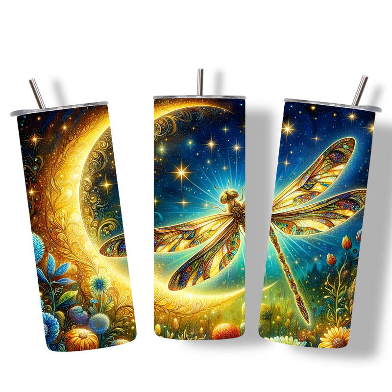 Golden Dragonfly & Crescent Moon Tumbler