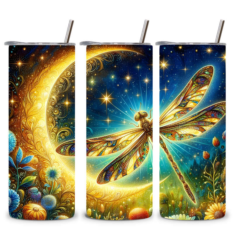 Golden Dragonfly & Crescent Moon Tumbler