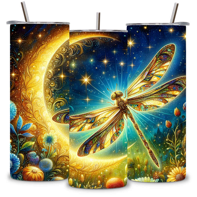 Golden Dragonfly & Crescent Moon Tumbler