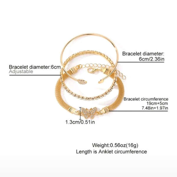 Golden Whimsy Butterfly & Heart Layered Bangle Bracelet Set