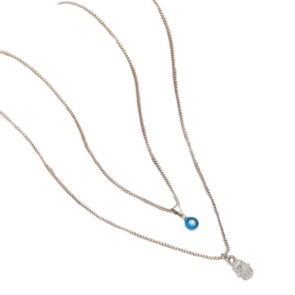 Guardian Spirits: Evil Eye & Hamsa Hand Double Necklace 