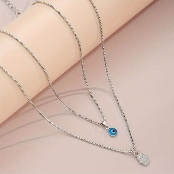 Guardian Spirits: Evil Eye & Hamsa Hand Double Necklace 