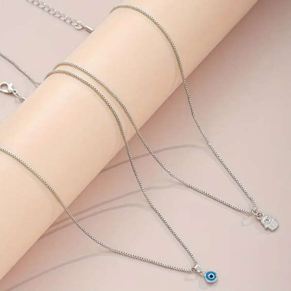 Guardian Spirits: Evil Eye & Hamsa Hand Double Necklace 