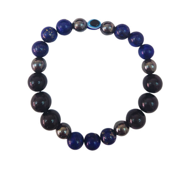 Guardian's Shield Lapis Lazuli Hematite Black Obsidian Bracelet with Nazar