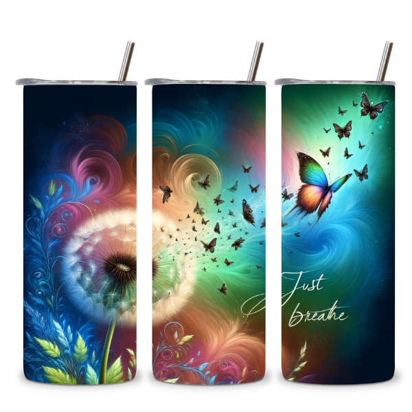 Just Breathe Butterfly & Dandelion Tumbler