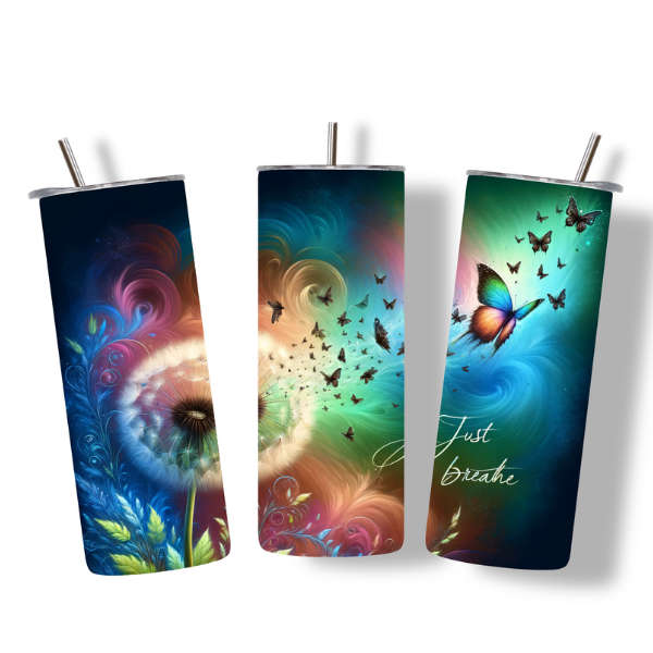 Just Breathe Butterfly & Dandelion Tumbler