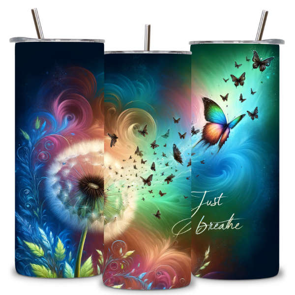 Just Breathe Butterfly & Dandelion Tumbler