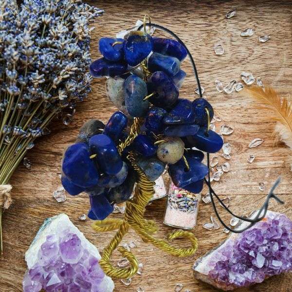 Lapis Lazuli Gem Tree Rearview Mirror Charm