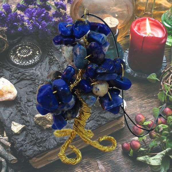 Lapis Lazuli Gem Tree Rearview Mirror Charm