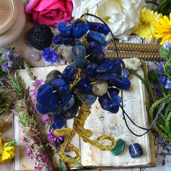 Lapis Lazuli Gem Tree Rearview Mirror Charm