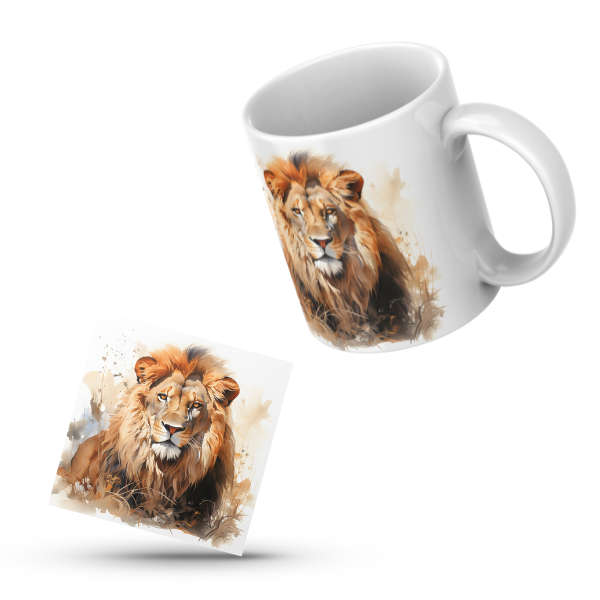 Majestic Lion Coffee Cup and Coaster Set