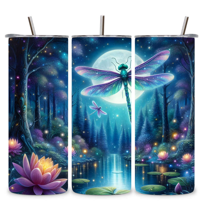 Moonlit Dragonfly & Lotus Tumbler  20oz Serenity Edition