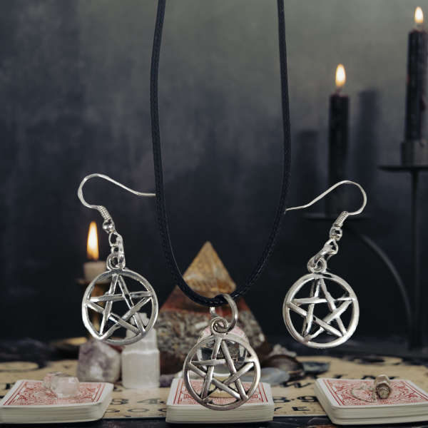 Mystic Pentagram Earrings & Necklace Set  Symbol of Protection & Power
