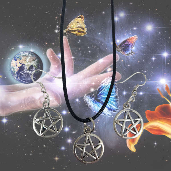 Mystic Pentagram Earrings & Necklace Set  Symbol of Protection & Power