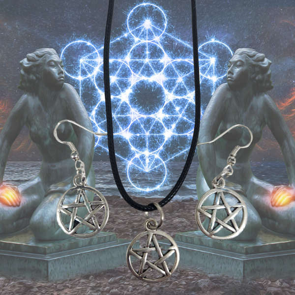 Mystic Pentagram Earrings & Necklace Set  Symbol of Protection & Power