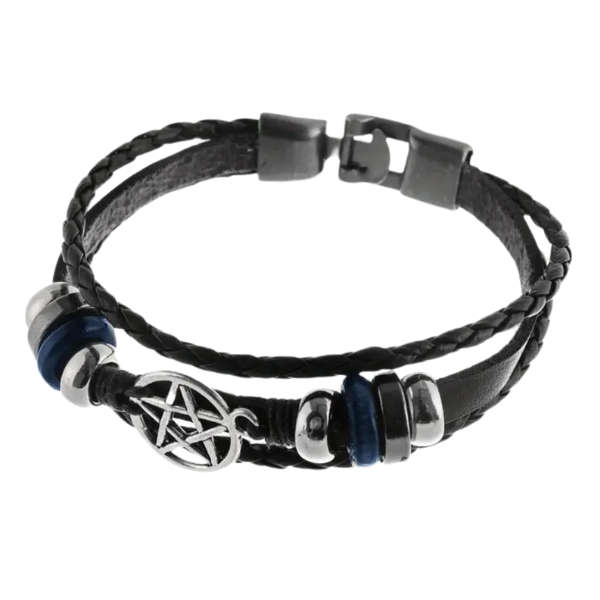 Mystic Protection Black Leather Pentagram Bracelet 