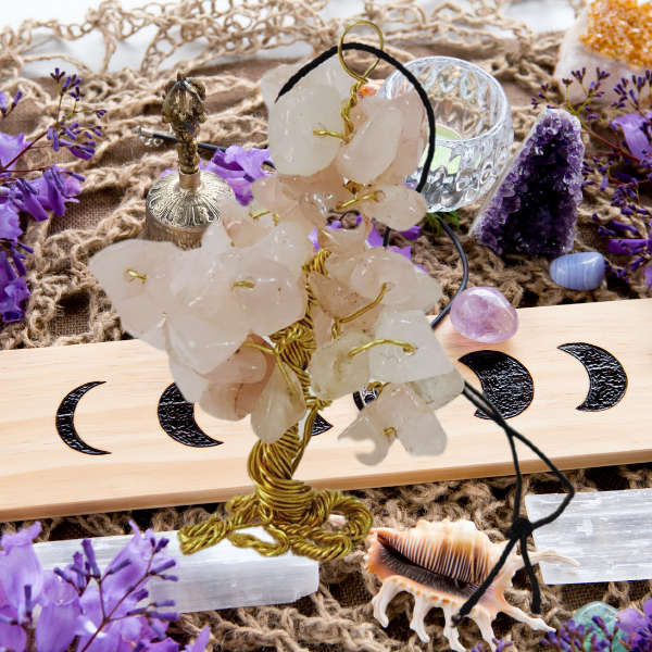 Rose Quartz Gem Tree Rearview Mirror Charm