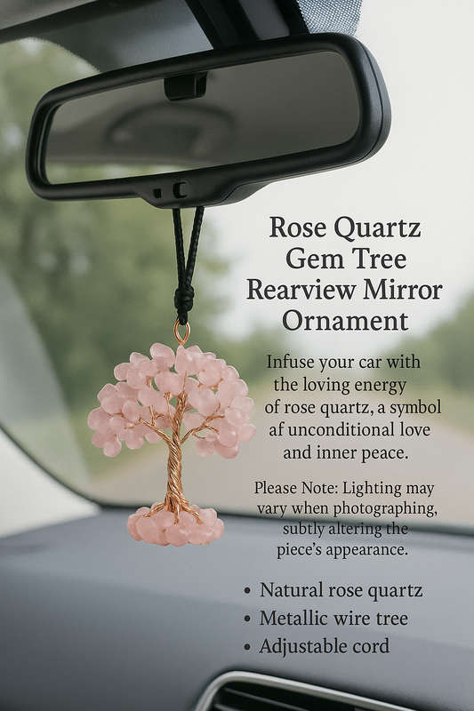 Rose Quartz Gem Tree Rearview Mirror Charm