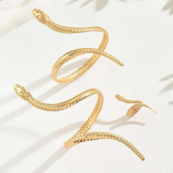 Serpents Embrace Gold-Plated Snake Bracelet, Ring & Armlet Set