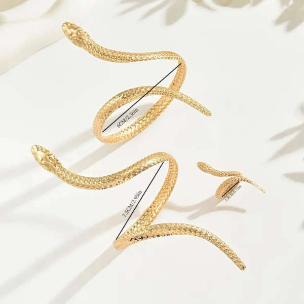 Serpents Embrace Gold-Plated Snake Bracelet, Ring & Armlet Set
