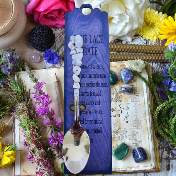 Silver Altar Spoon with Blue Lace Agate
