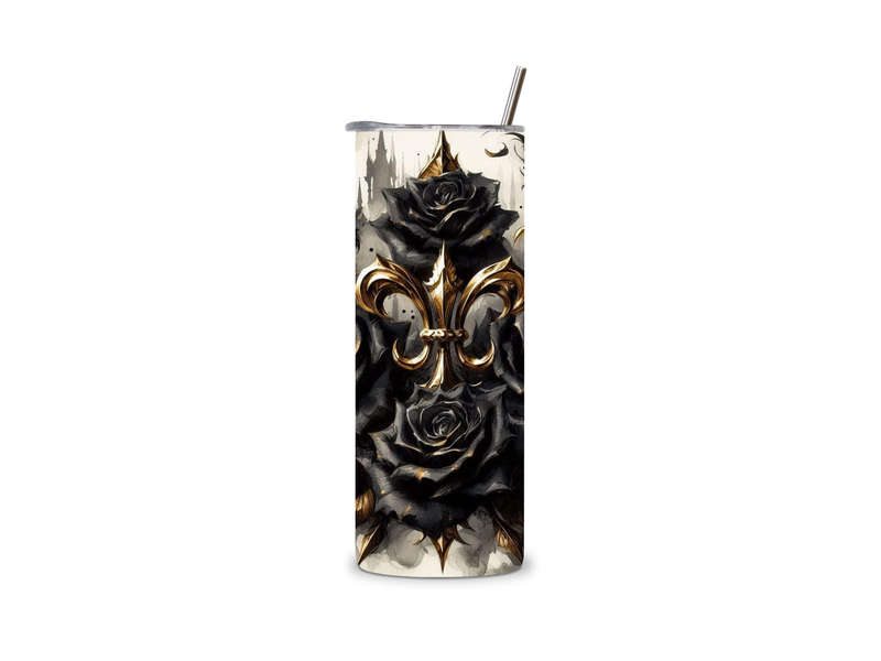 Fleur de Lis and Black Roses Skinny Tumbler
