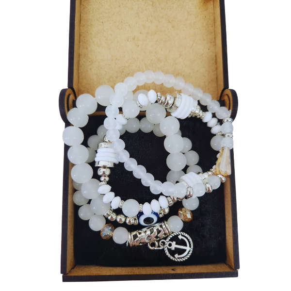 Mystic Anchor Snow Quartz Stack Bracelet Set