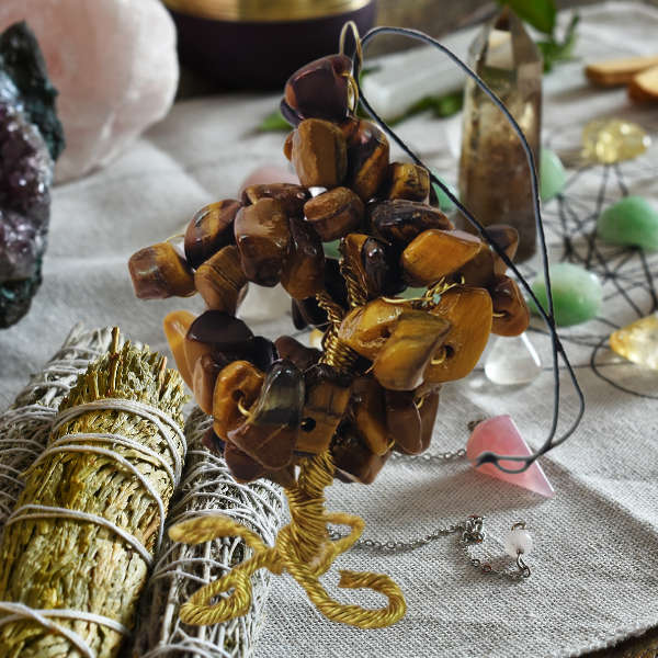 Tigers Eye Gem Tree Rearview Mirror Charm