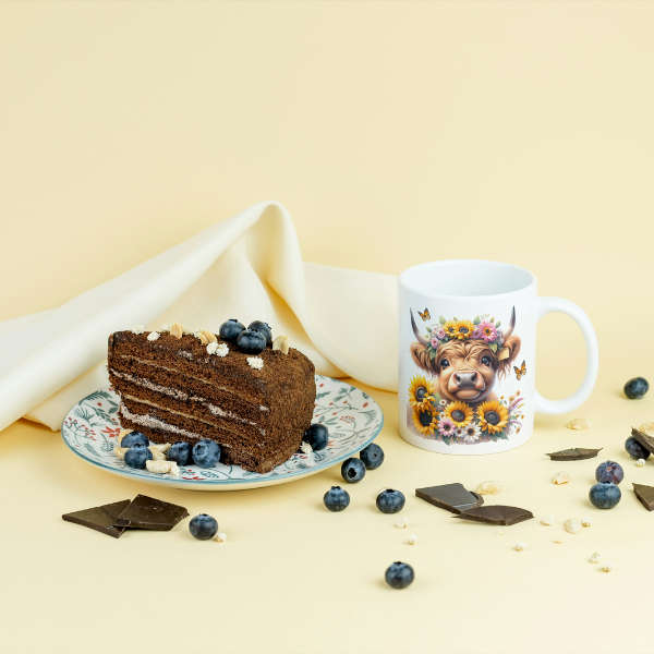 Sunflower Highland Cow Coffee Cup