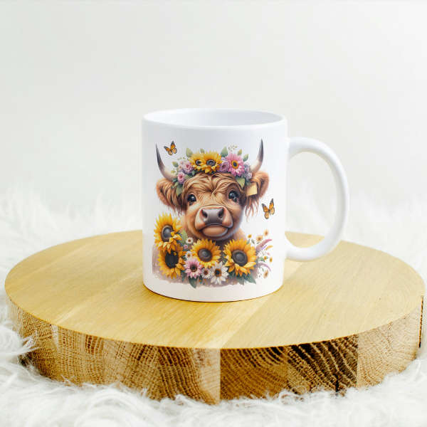 Sunflower Highland Cow Coffee Cup