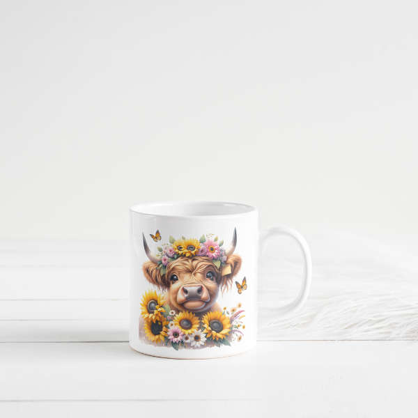 Sunflower Highland Cow Coffee Cup