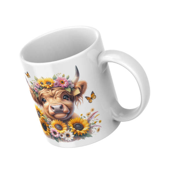 Sunflower Highland Cow Coffee Cup and Coaster Set