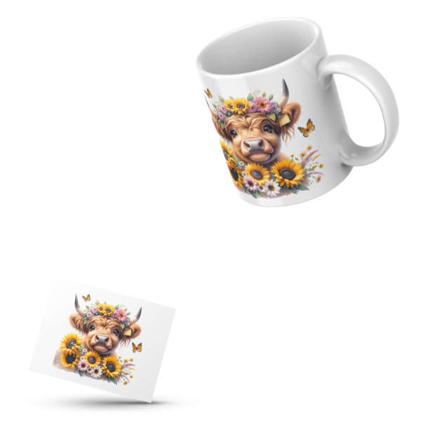 Sunflower Highland Cow Coffee Cup and Coaster Set