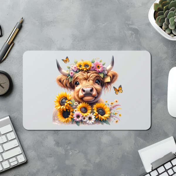 Sunflower Highland Cow Mouse Pad