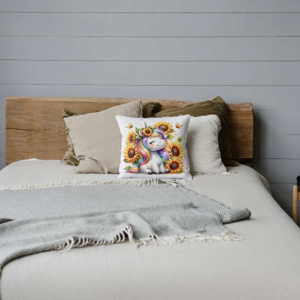Sunflower Unicorn Throw Pillow