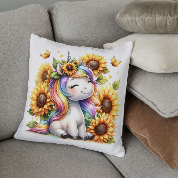 Sunflower Unicorn Throw Pillow