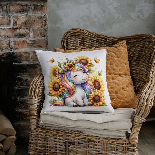 Sunflower Unicorn Throw Pillow