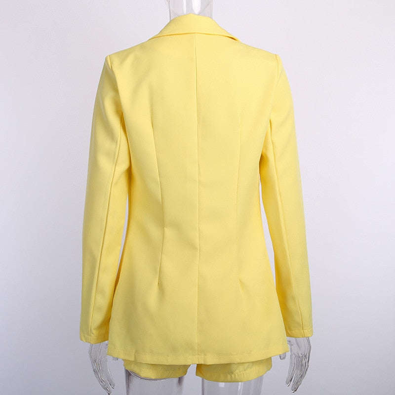 2 Pieces Set Blazer and Shorts for Women Fashion Suits with Waist Belt Two Piece Set... - Orange / S