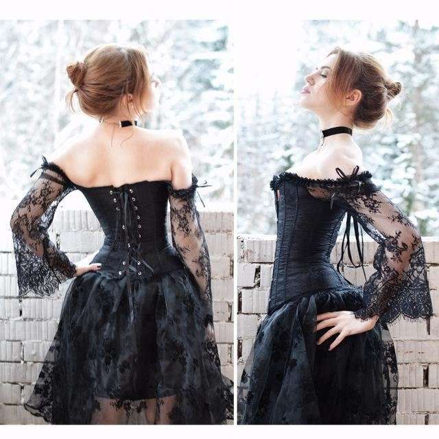 Sexy Off The Shoulder Short Front Long Back Lace Corset Robe Female Dress - white dress / S