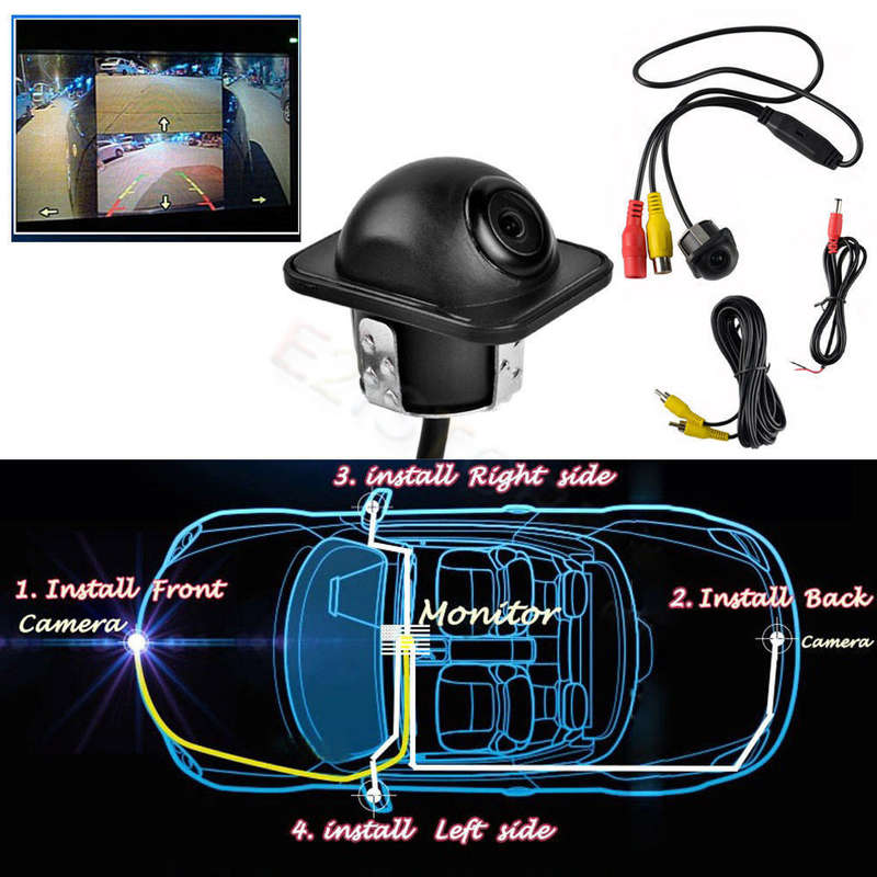 360 Full View Car Rear Mirror Side Ccd Backup Parking Front Dual Use Hole Camera Left And Right Rearview Blind Spot Monitoring