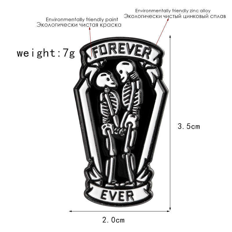 Punk Pins Black Coffin Skeleton Couple Forever And Ever Gothic Pin
