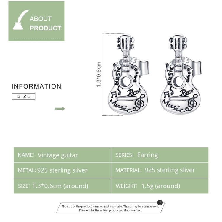 S925 Sterling Silver Retro Guitar Ear Studs Women Earrings