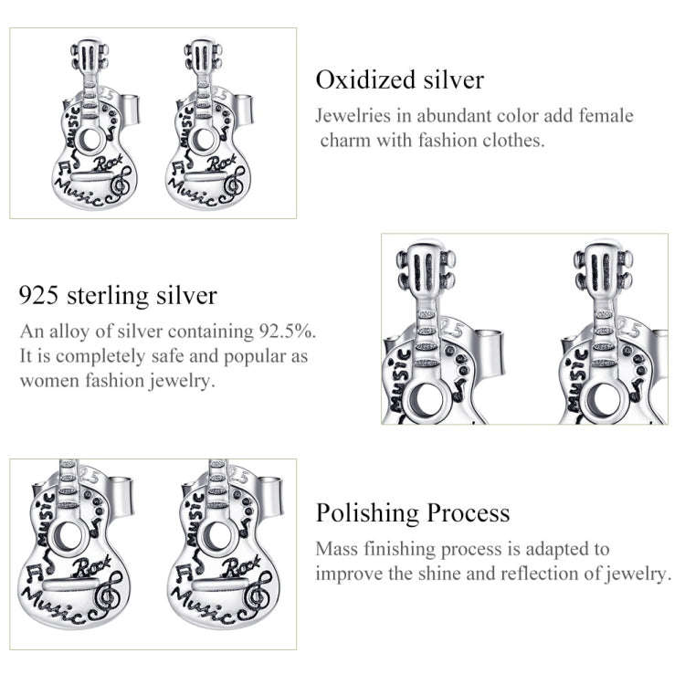 S925 Sterling Silver Retro Guitar Ear Studs Women Earrings