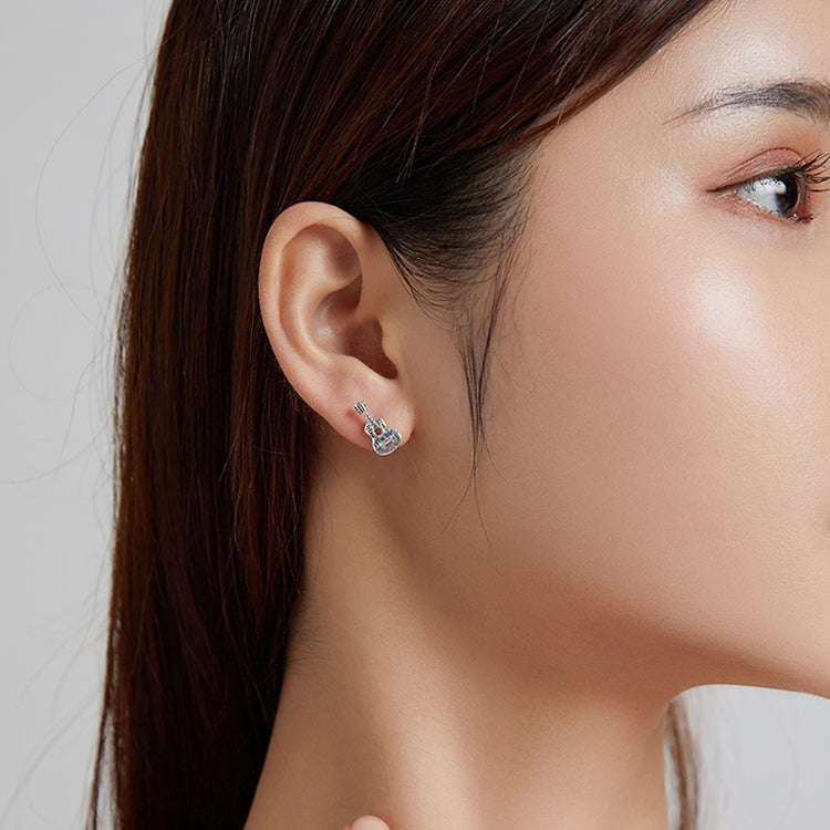 S925 Sterling Silver Retro Guitar Ear Studs Women Earrings