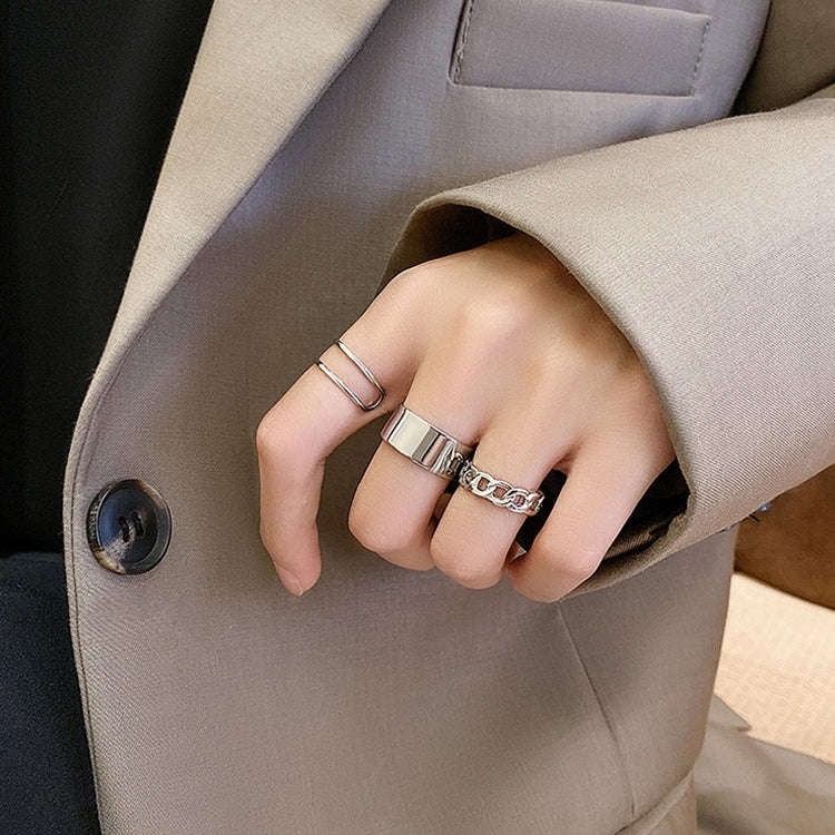 S925 Sterling Silver Cool Style Ladies Combination Ring, Specification:J341