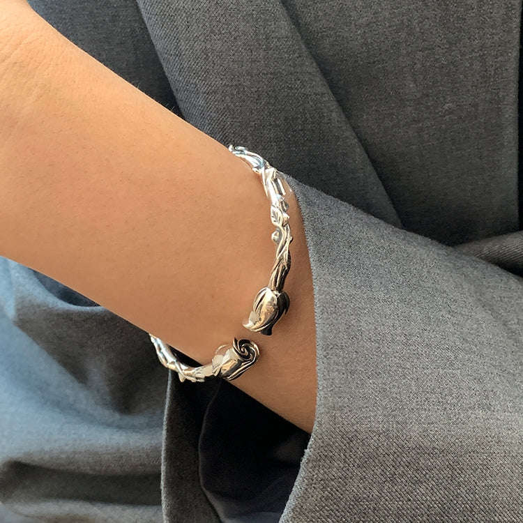 925 Sterling Silver Vintage Open Bracelet Hand Decoration, Specification:SL0702