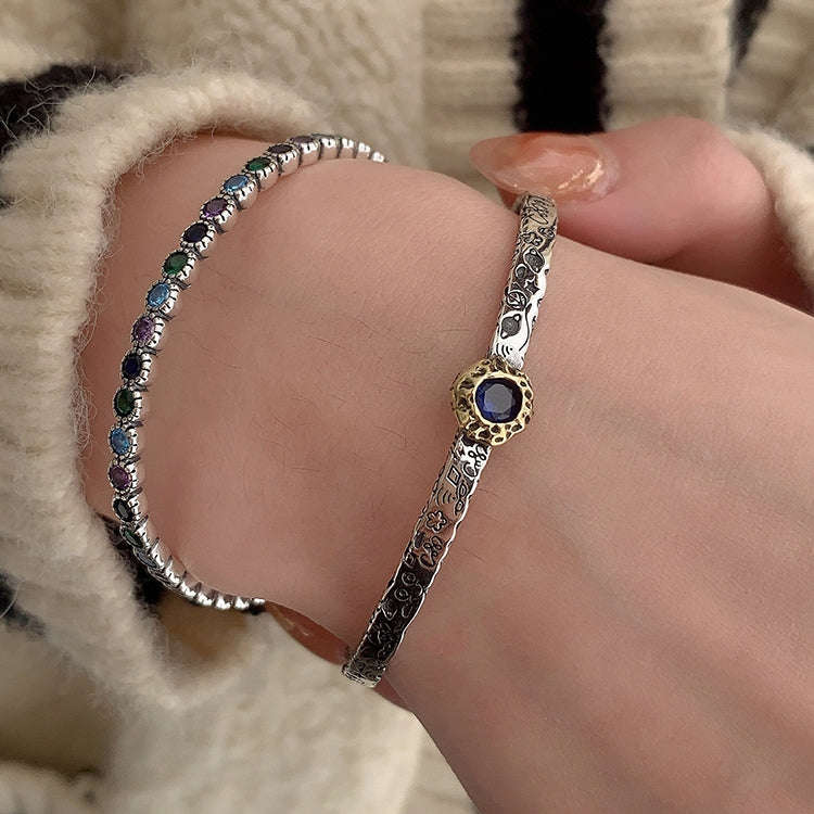 925 Sterling Silver Vintage Open Bracelet Hand Decoration, Specification:SL0702