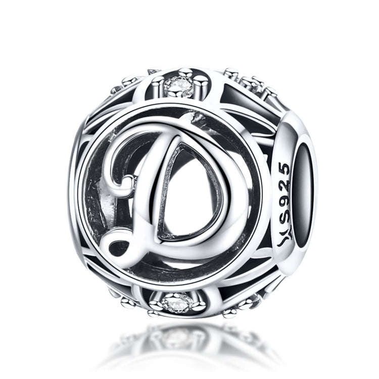 S925 Sterling Silver 26 English Letter Beads DIY Bracelet Necklace Accessories, Style:D
