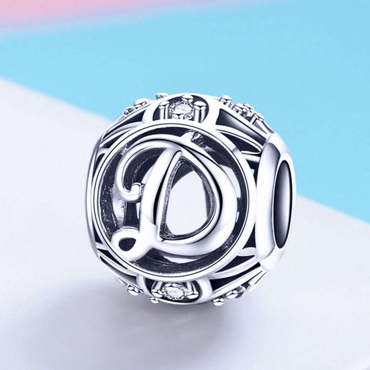 S925 Sterling Silver 26 English Letter Beads DIY Bracelet Necklace Accessories, Style:D