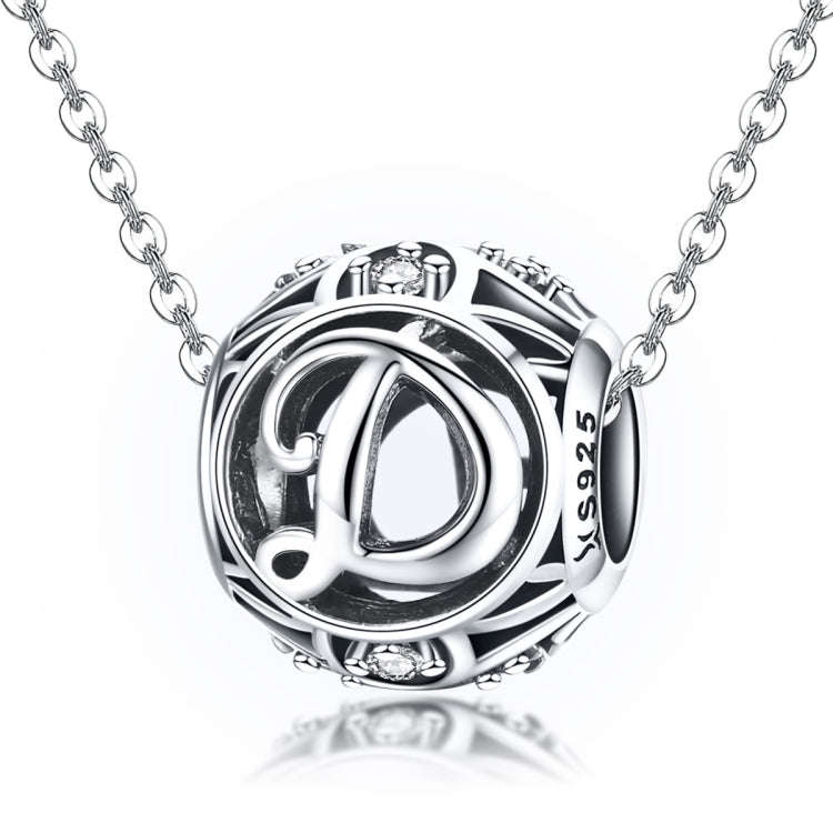 S925 Sterling Silver 26 English Letter Beads DIY Bracelet Necklace Accessories, Style:D